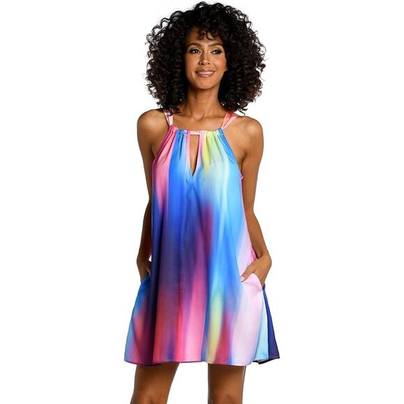 La Blanca Women's Shores High Neck Swimwear Dress Sunset Multi Size XL NWT